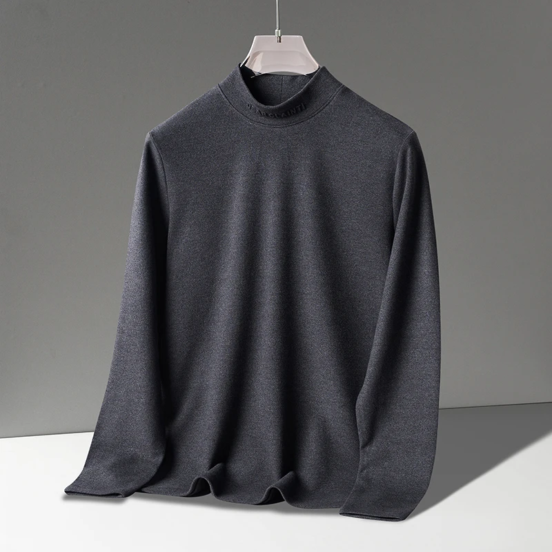 双面德绒半高领长袖卫衣男士秋冬纯色保暖修身打底衫中领内搭上衣