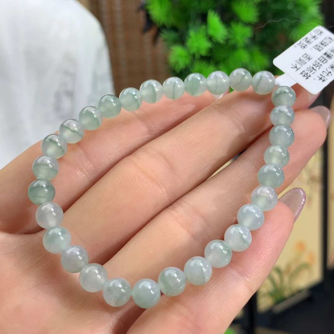 翡翠手链未镶嵌冰胶晴底飘花手链卡6.2m m