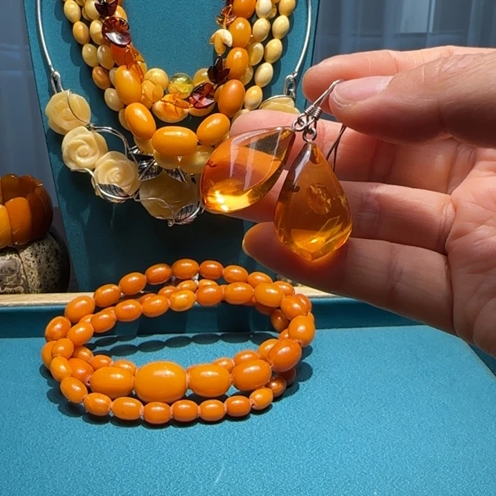 琥珀未镶嵌耳饰波兰设计款琥珀蜜蜡