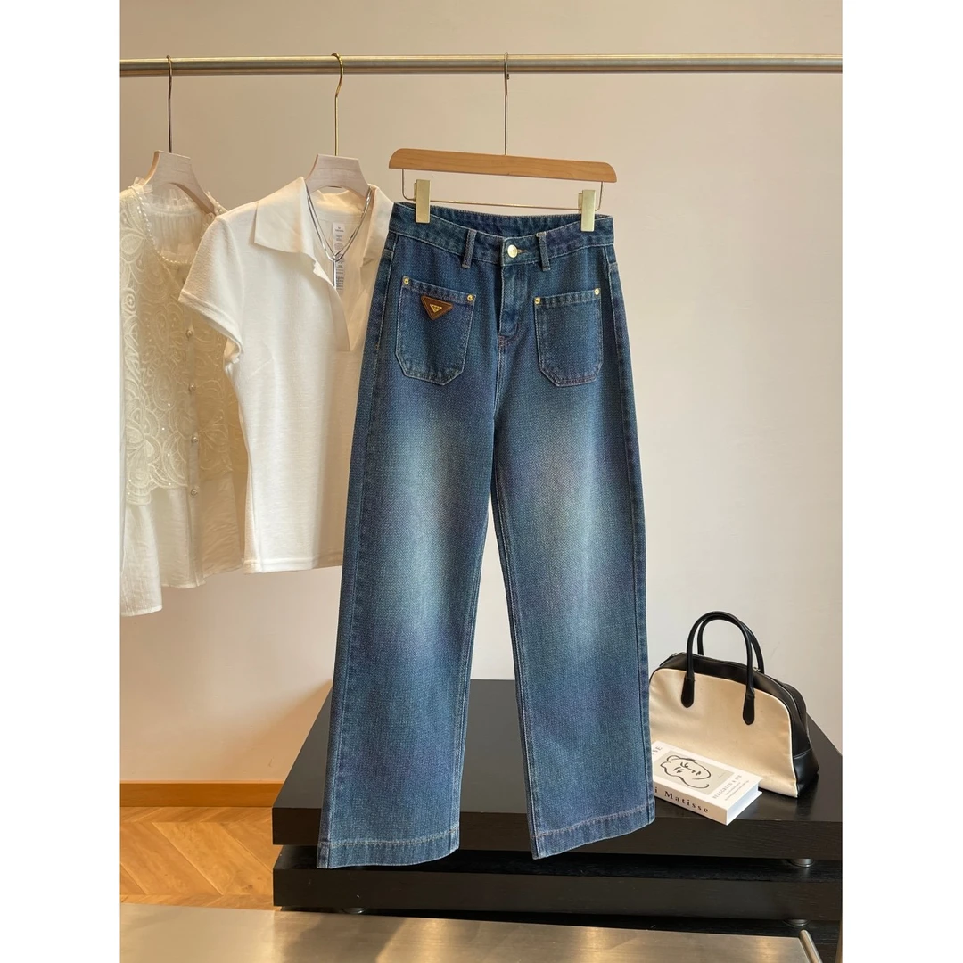 B弹簧级抗皱~高端线 复古直筒肌理感直筒牛仔裤 E304 女装 H5774