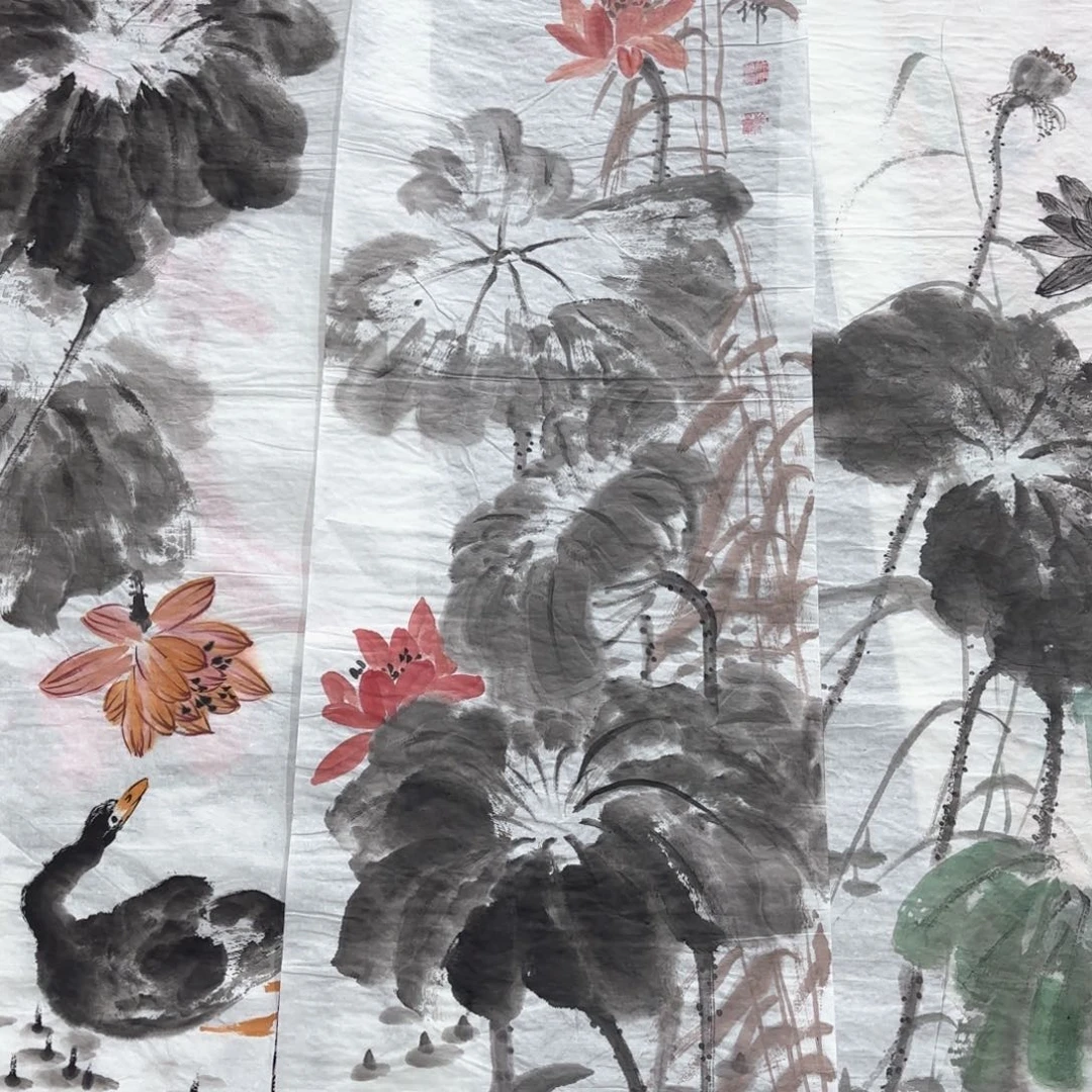 国画?****月师亚兰四尺对开花鸟朱