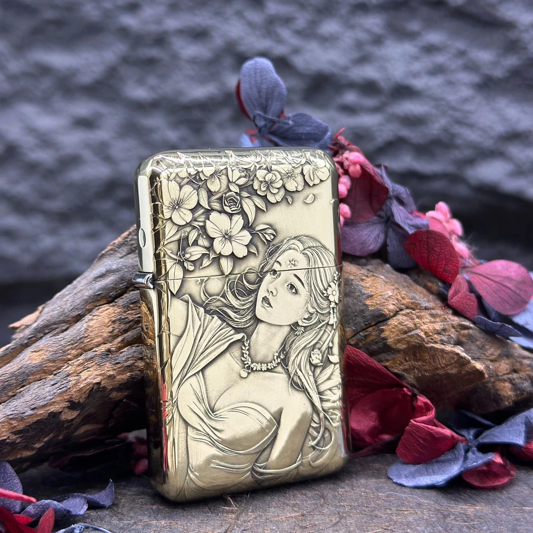 【790黄铜浮雕-樱花少女】佐罗正品790三代超薄密封胆煤油打火机