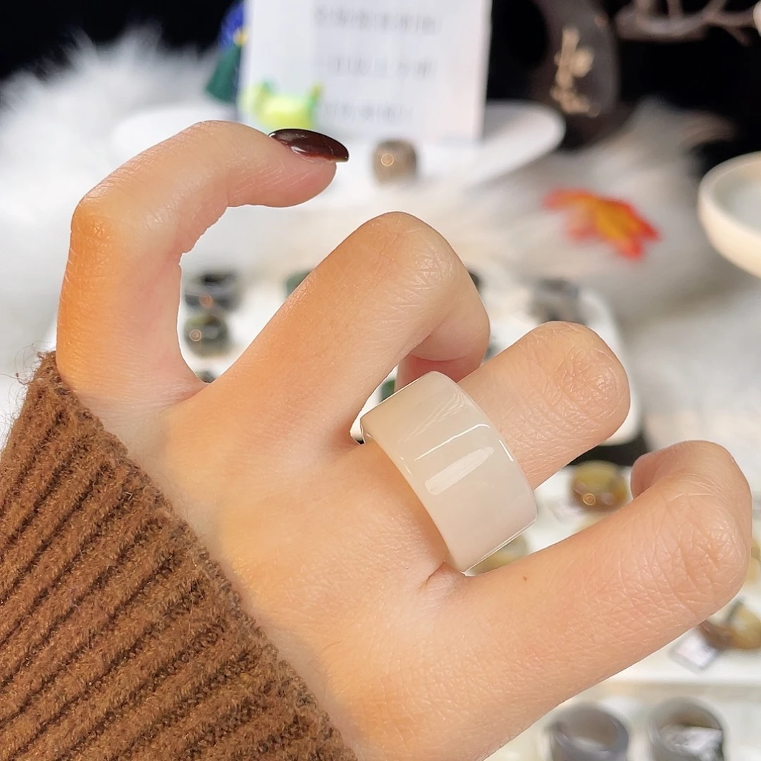 和田玉未镶嵌戒指c37 冰白直切17.4