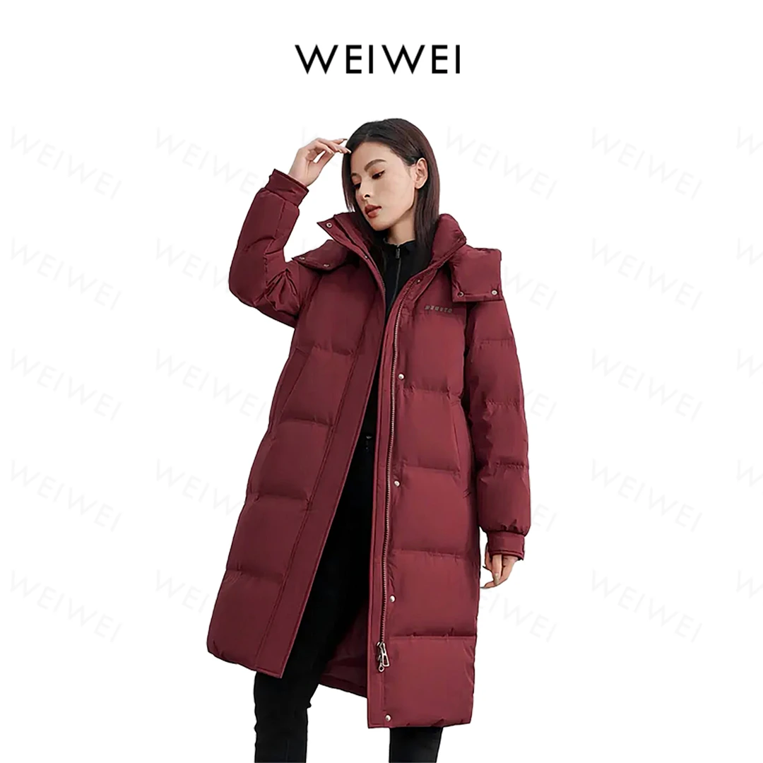 【维维专属】女式中长款脱卸帽羽绒服（红色）8909