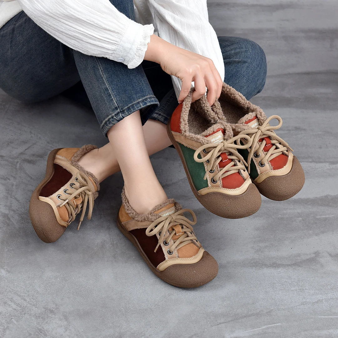 （退货补运费）两穿拼色乐福鞋冬季棉鞋防滑豆豆鞋浅口增高加绒女鞋