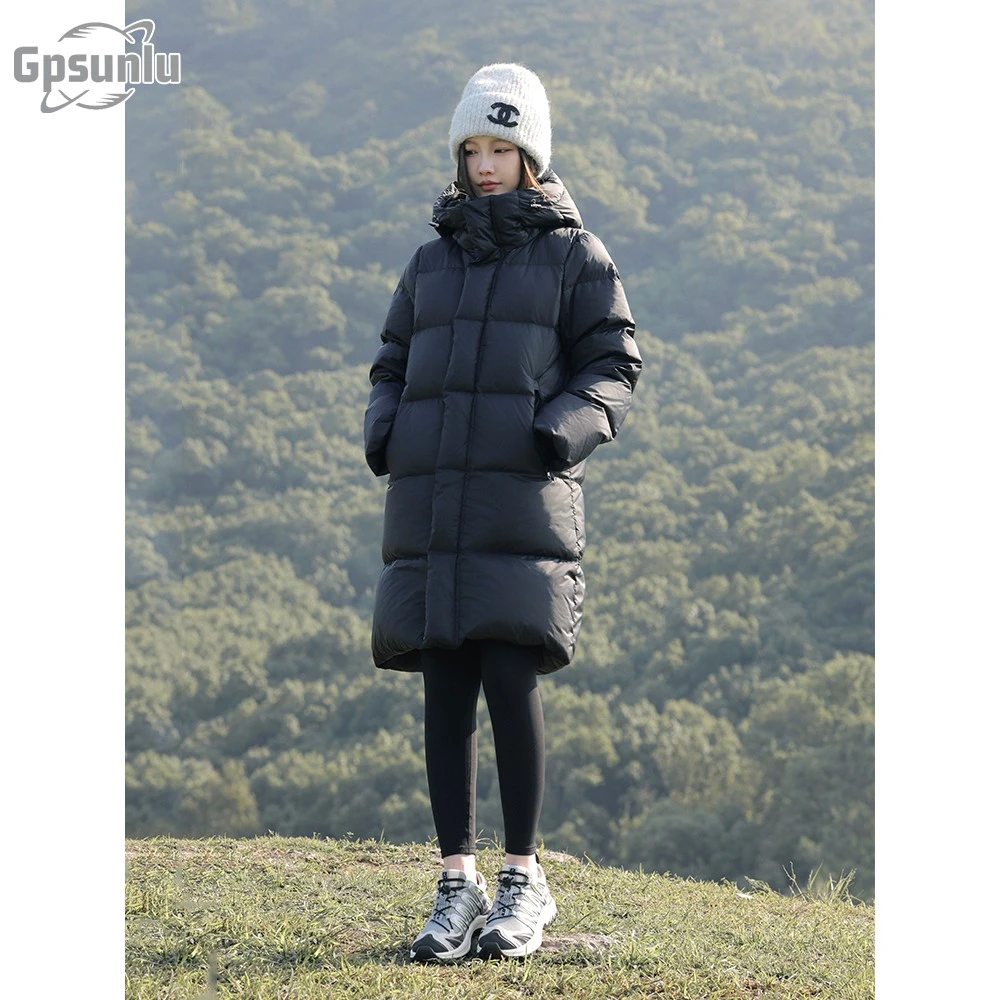 gpsunlu冬季新款直筒显瘦中长款棉服女连帽加厚时尚百搭直筒连帽