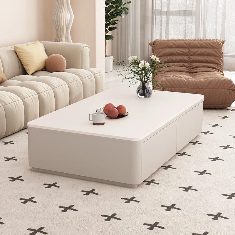 新款奶油风岩板茶几客厅家用小户型现代简约方形轻奢高级感茶台桌