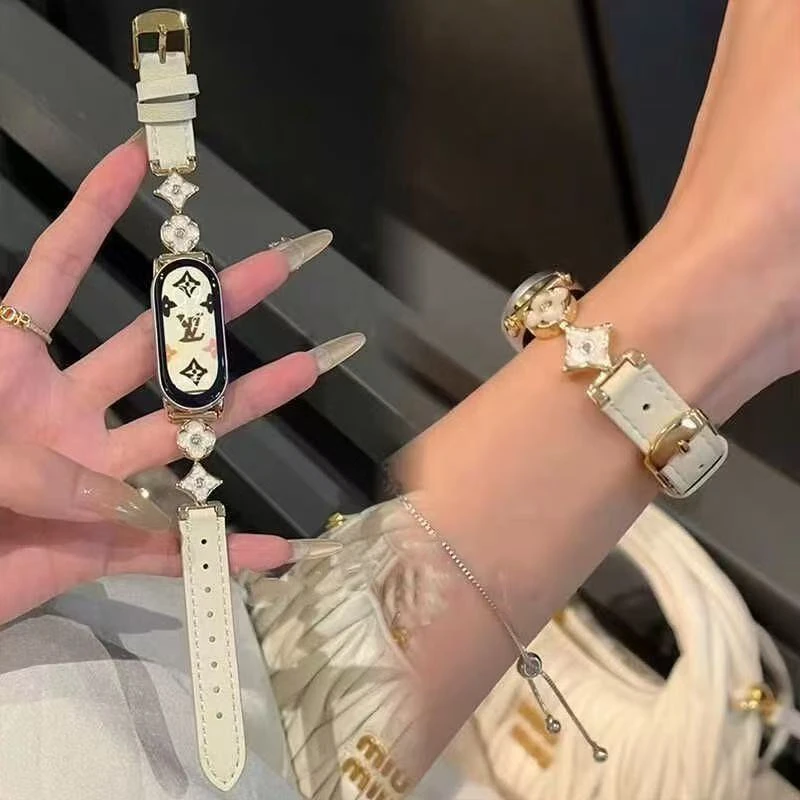 四叶草鎏金金属适用小米手环9/8/10nfc真皮轻奢皮质高级感腕带