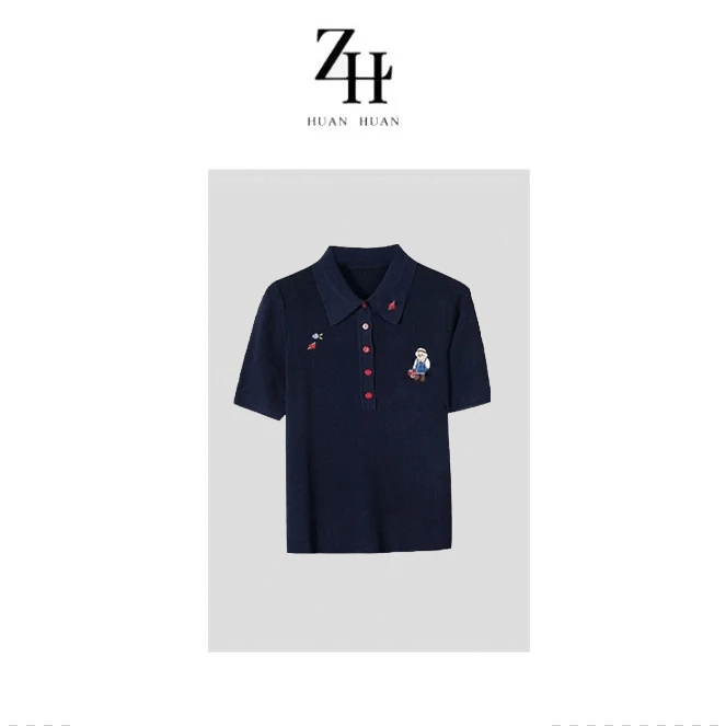 【ZH】“临分明夏”夏季气质百搭设计感翻领休闲短袖上衣T恤女A20770