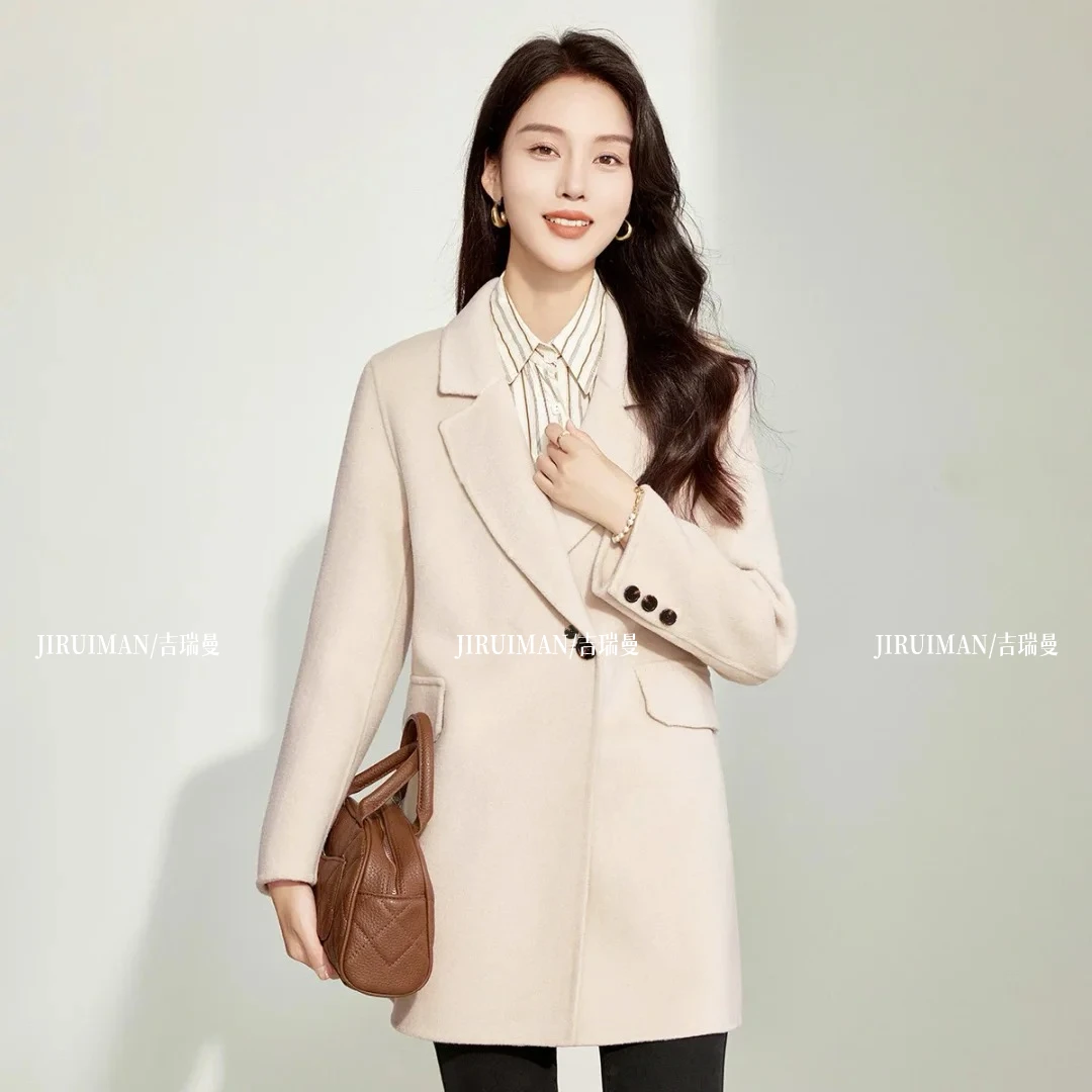新款高端气质双面显瘦洋气中长款毛呢外套S036