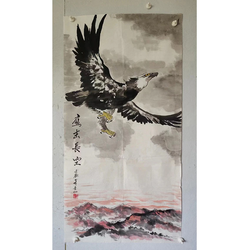 3342  纯手绘老字画《鹰》中堂  尺寸 137×68