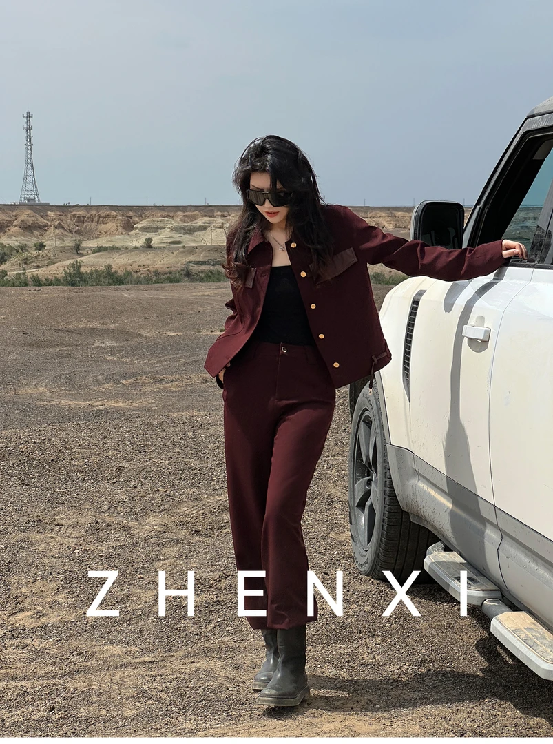 ZHENXI【柏林故事】高个子穿搭女款长袖翻领时尚复古套装25QDAA0196