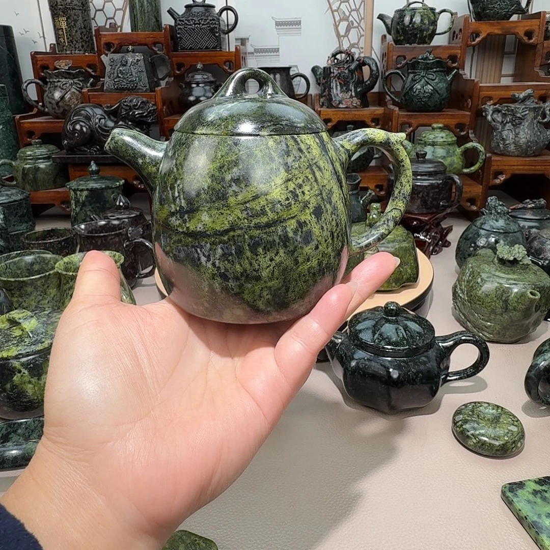 福***安蛇纹石玉未镶嵌藏玉药王精美茶壶