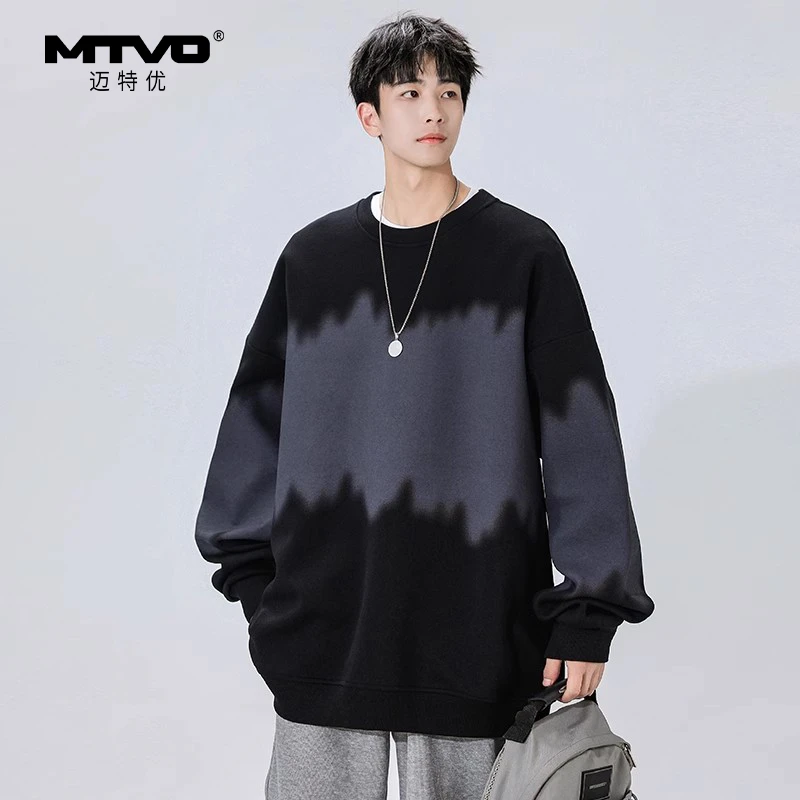 迈特优重磅圆领卫衣男港风秋春季新款潮牌休闲长袖t恤ins男生外套