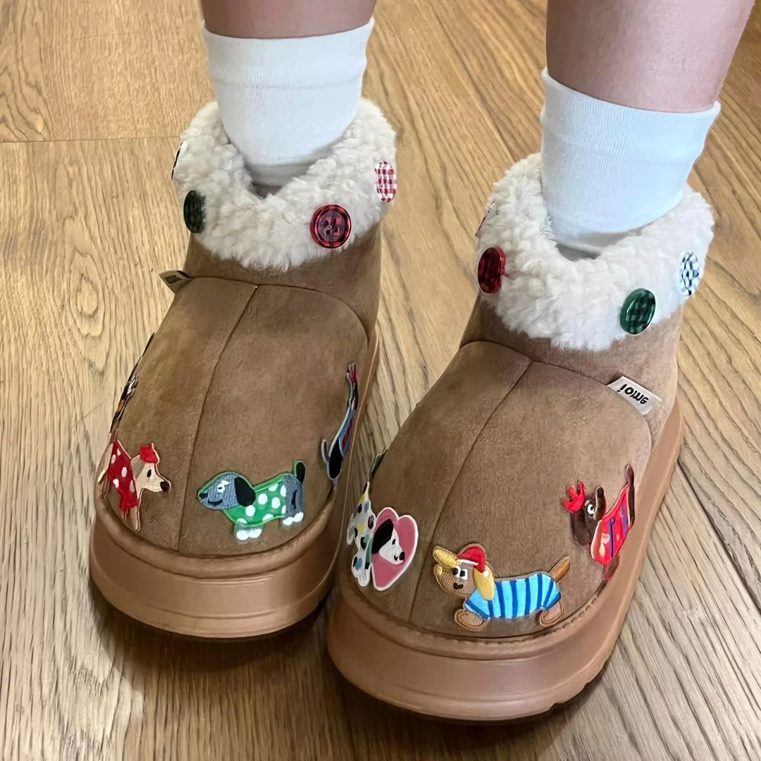 腊肠狗雪地靴女款2025新款冬季外穿加绒加厚保暖棉鞋厚底面包鞋子