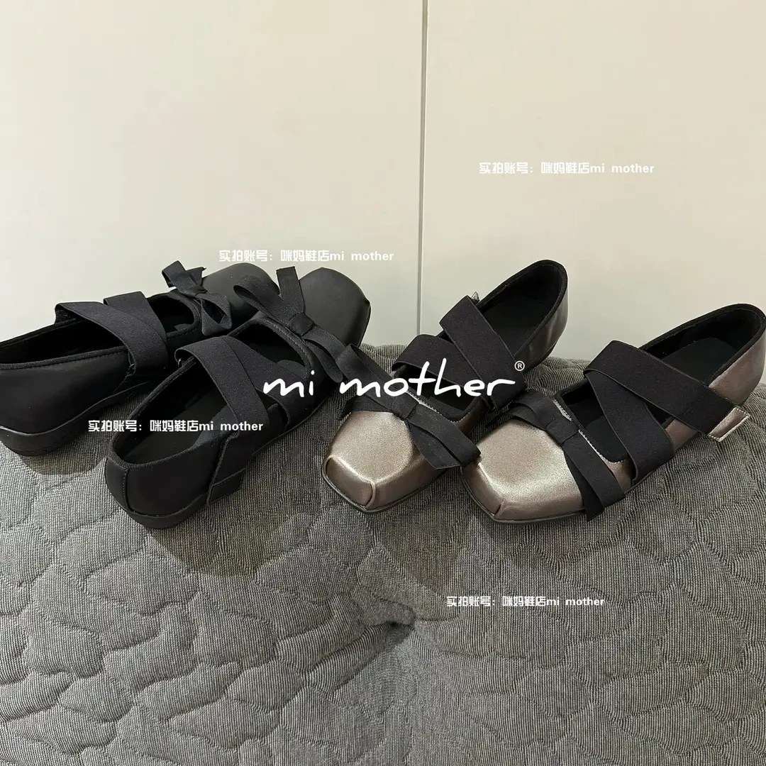 mi mother“韩女氛围”真皮 绑带玛丽珍蝴蝶结芭蕾舞鞋休闲运动鞋