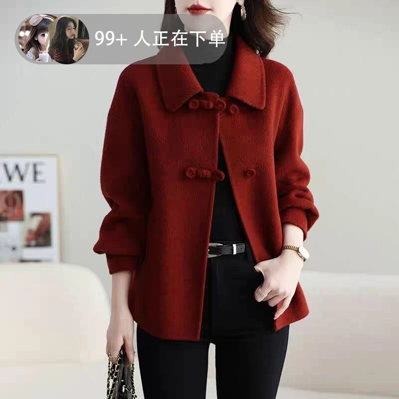 【官枋推荐】中国风盘扣双面大衣女短款中老年女装春秋新款小个子