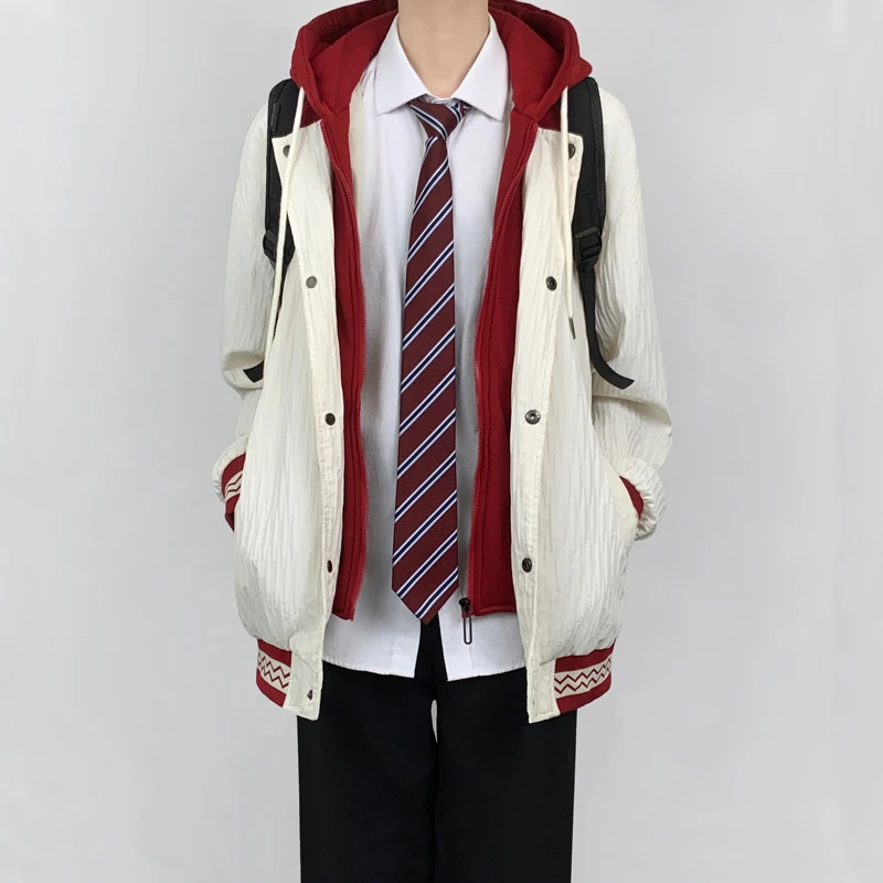 木村叔dk日系拼接撞色连帽夹克男生春秋季青少年假两件棒球服外套