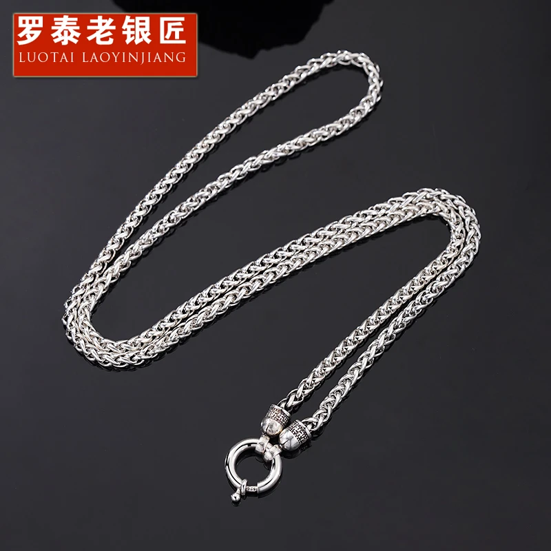 罗泰老银匠 链子925银 龙骨链项链男士款时尚百搭毛衣链配链素链