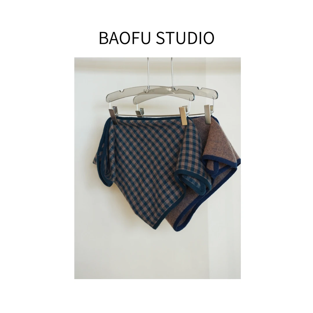BAOFU studio｜精编羊毛三角巾复古撞色大三角巾秋冬温暖披肩围脖