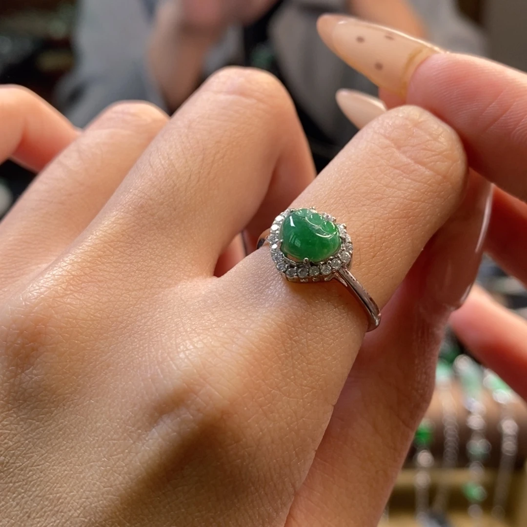 翡翠银S925镶嵌戒指15556