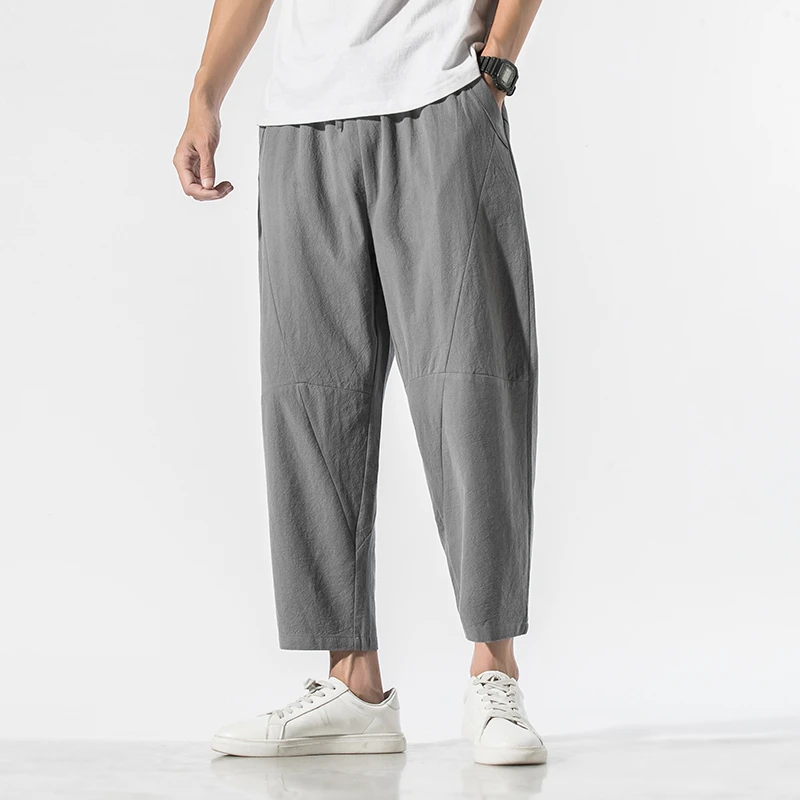 九分裤男士中国风棉麻灯笼萝卜裤夏季薄款透气宽松潮流百搭哈伦裤