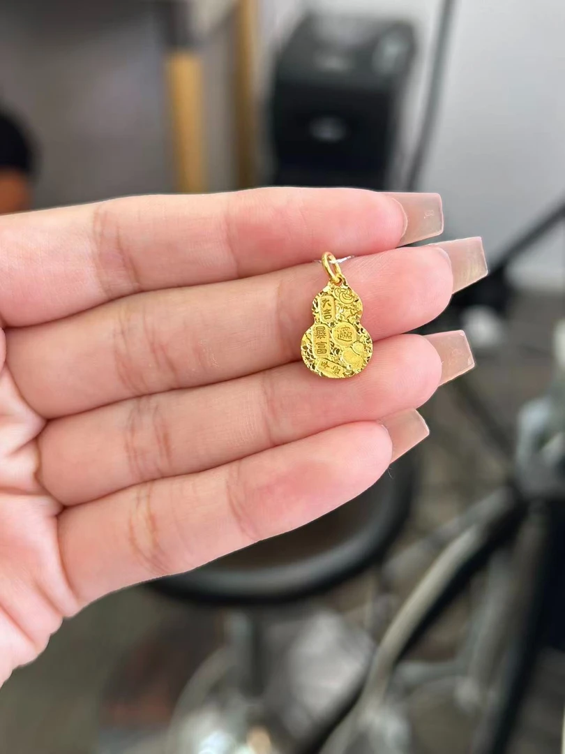 足金999  圆扣吉言碎冰葫芦吊坠