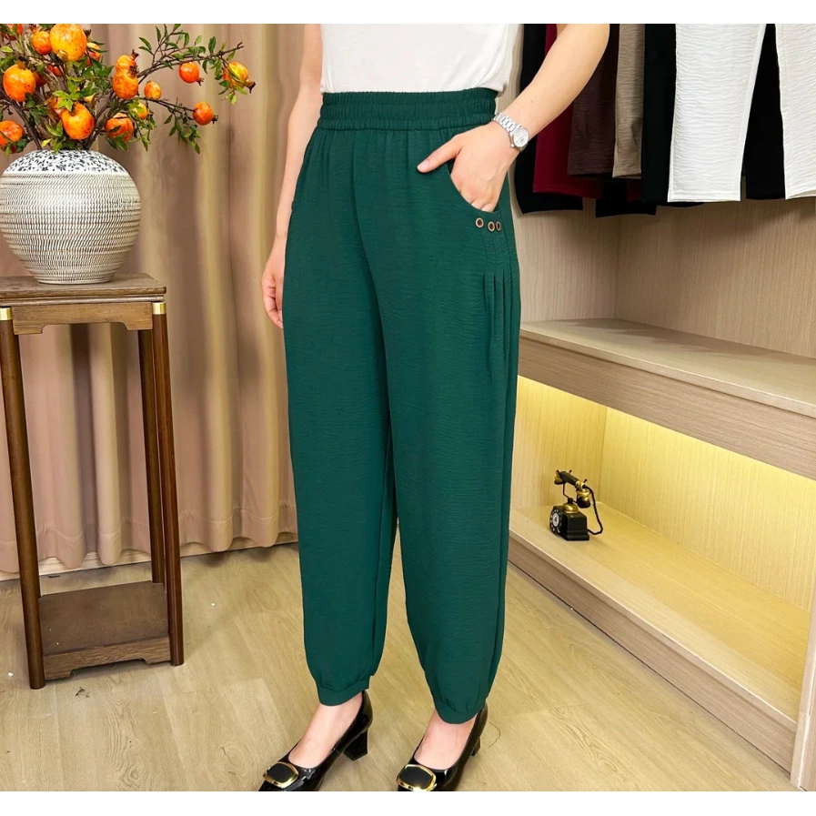 夏季大码冰丝女裤裤子女薄款宽松九分裤显瘦高腰哈伦裤新款