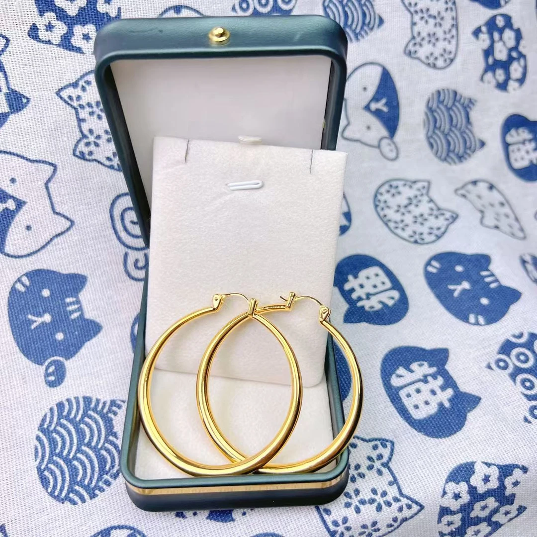 金御缘0工费5D足金999光面大耳圈气质时尚素款精美百搭简约金耳坠