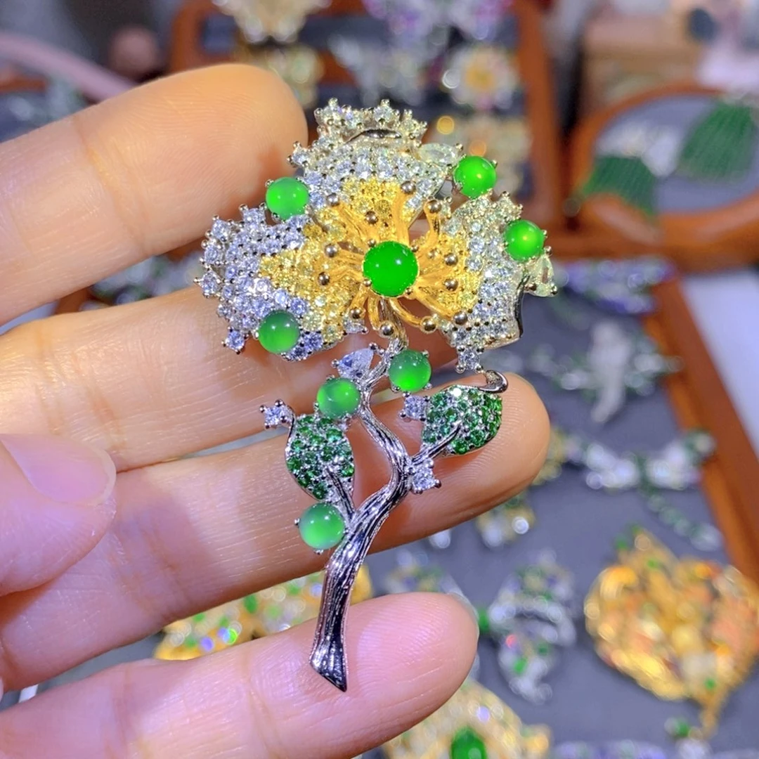 颈饰银S925镶嵌翡翠