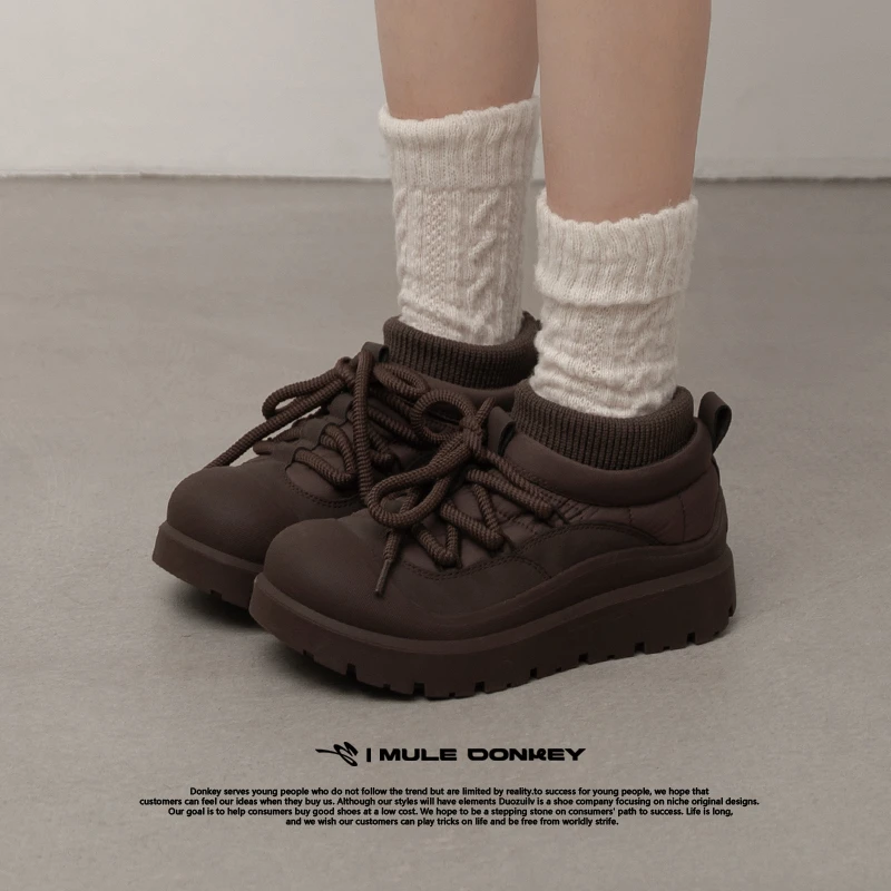 多嘴驴Donkey外穿面包棉鞋女冬季加绒防水厚底雪地靴保暖加厚短靴