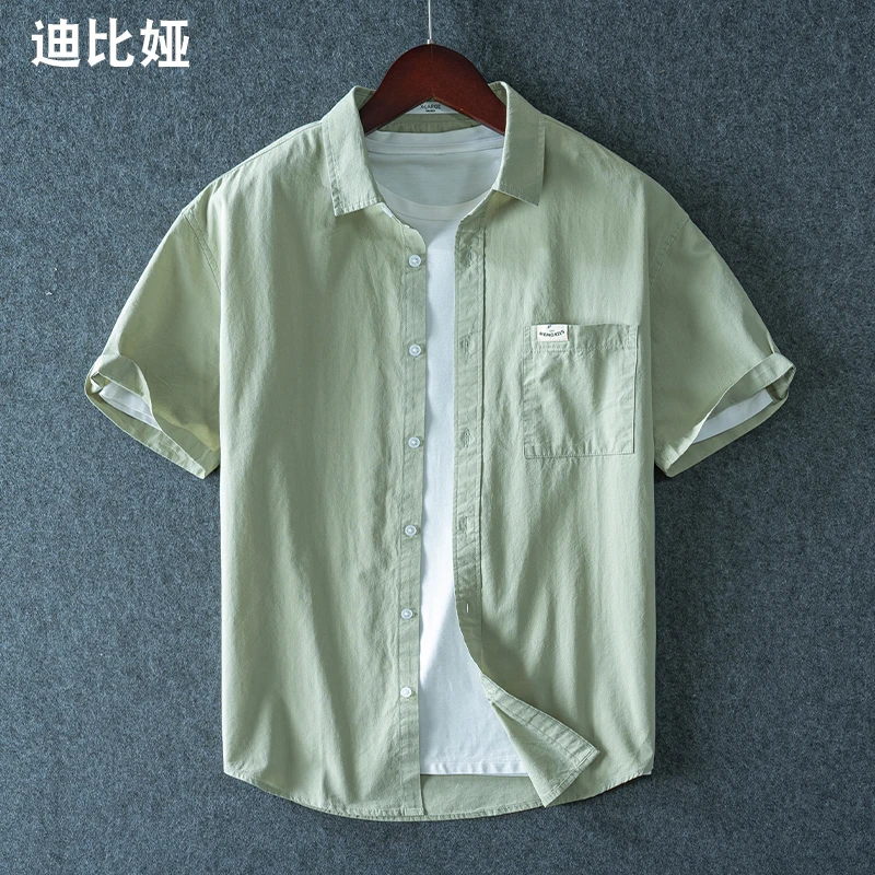 夏季薄款短袖衬衫男日系纯棉休闲文艺衬衣青年宽松全棉寸衫清新Y
