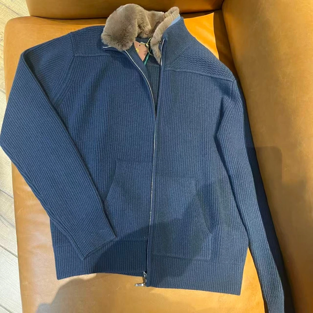 【甜嘴推荐】LP双色男士海狸鼠毛领毛衣