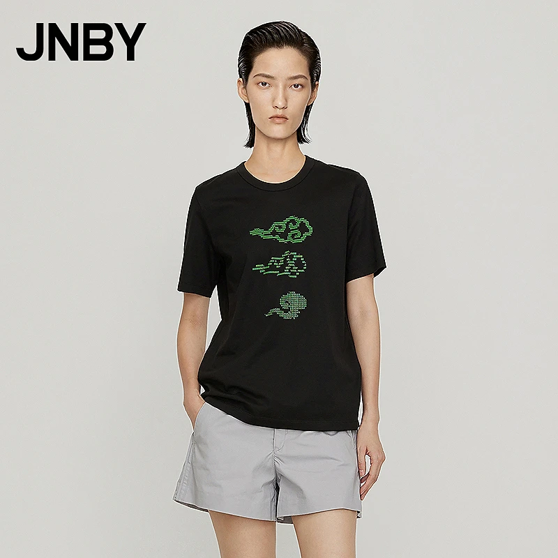 JNBY/江南布衣正肩T恤短袖印花上衣H型宽松圆领简约女5M5112030