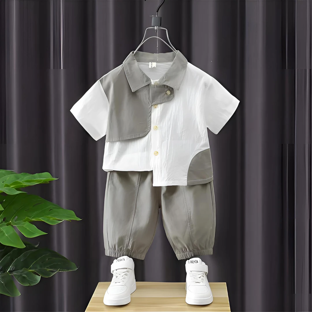 男童夏季纯棉衬衫套装新款休闲洋气吸汗透气痞帅男孩帅气炸街薄款