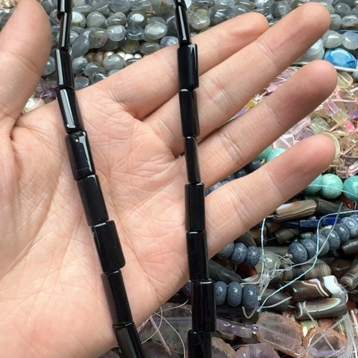 合金玛瑙/玉髓珠宝半成品一条8x16m黑玛瑙