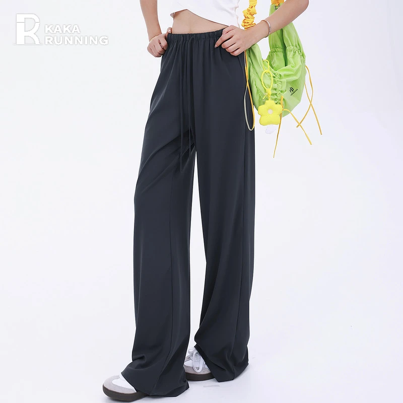 奔跑吧卡卡高腰宽松直筒阔腿裤女薄款运动休闲长裤显瘦跑步健身裤