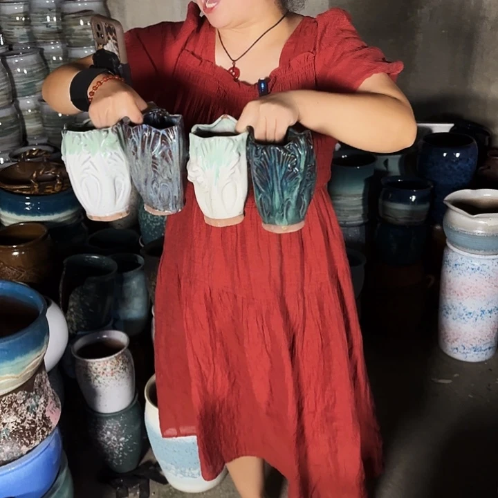 9口15高瑕疵随机四个盆子。