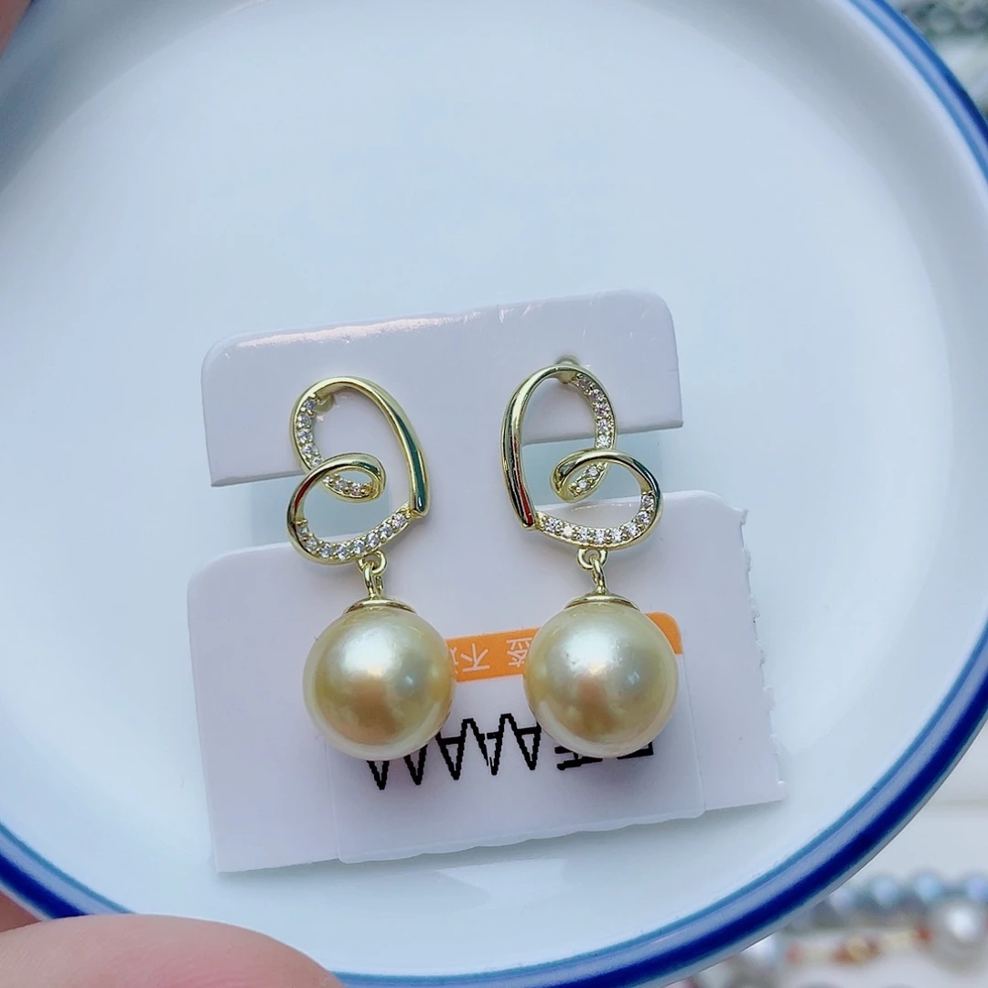 海水珍珠耳饰银S925镶嵌w34