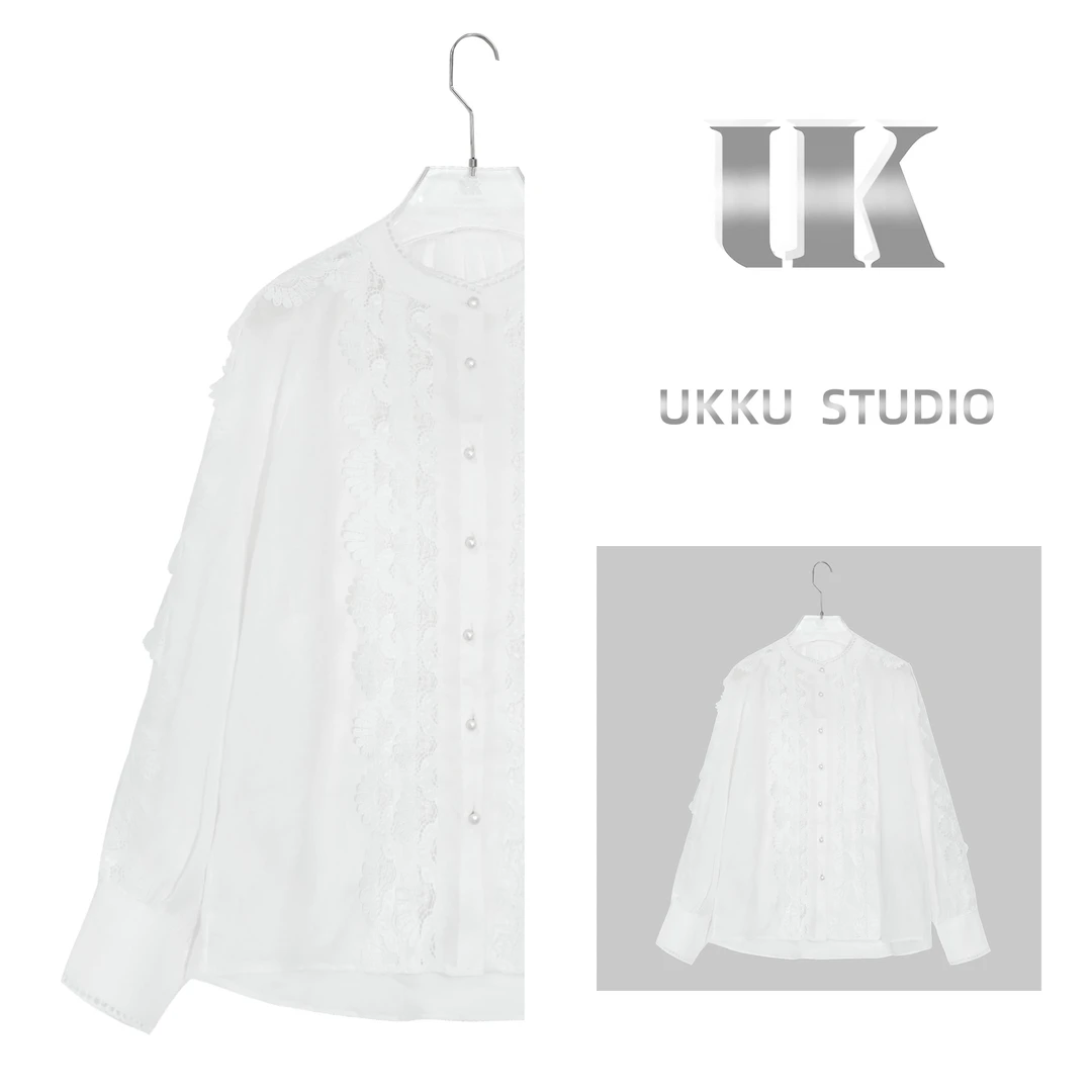 UKKU轻歌曼舞 仙气重工绣花拼接宽松长袖苎麻衬衫613720