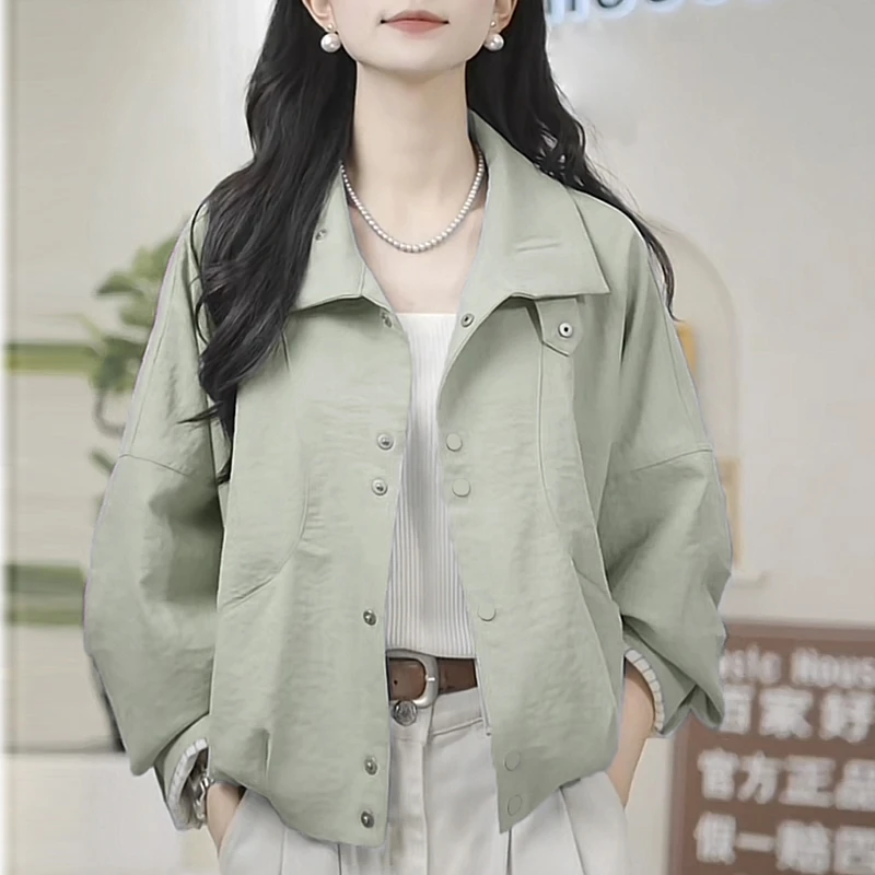 爆款春秋外套女新款高级感蝙蝠衫今年流行衬衫式短款夹克百搭上衣