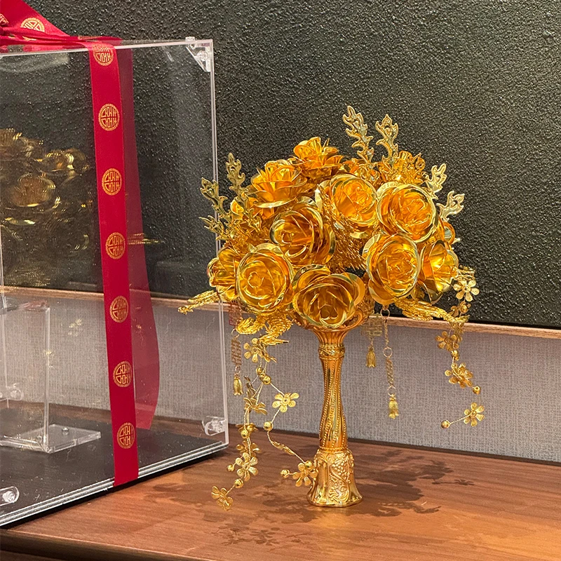 《荆棘玫瑰》金色手捧花diy材料包玫瑰成品中式新娘闺蜜结婚礼物