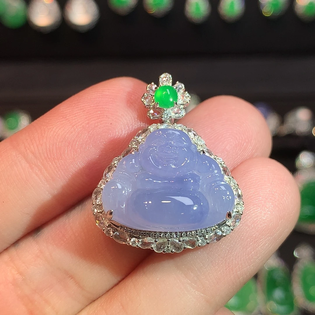 翡翠18K金镶嵌吊坠(赠链)满冰起胶紫罗兰佛公吊坠