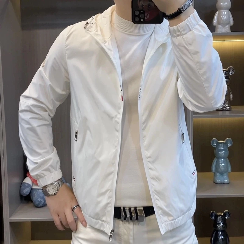 男士秋季轻奢连帽防风简约时尚休闲百搭潮流夹克男装连帽外套薄款