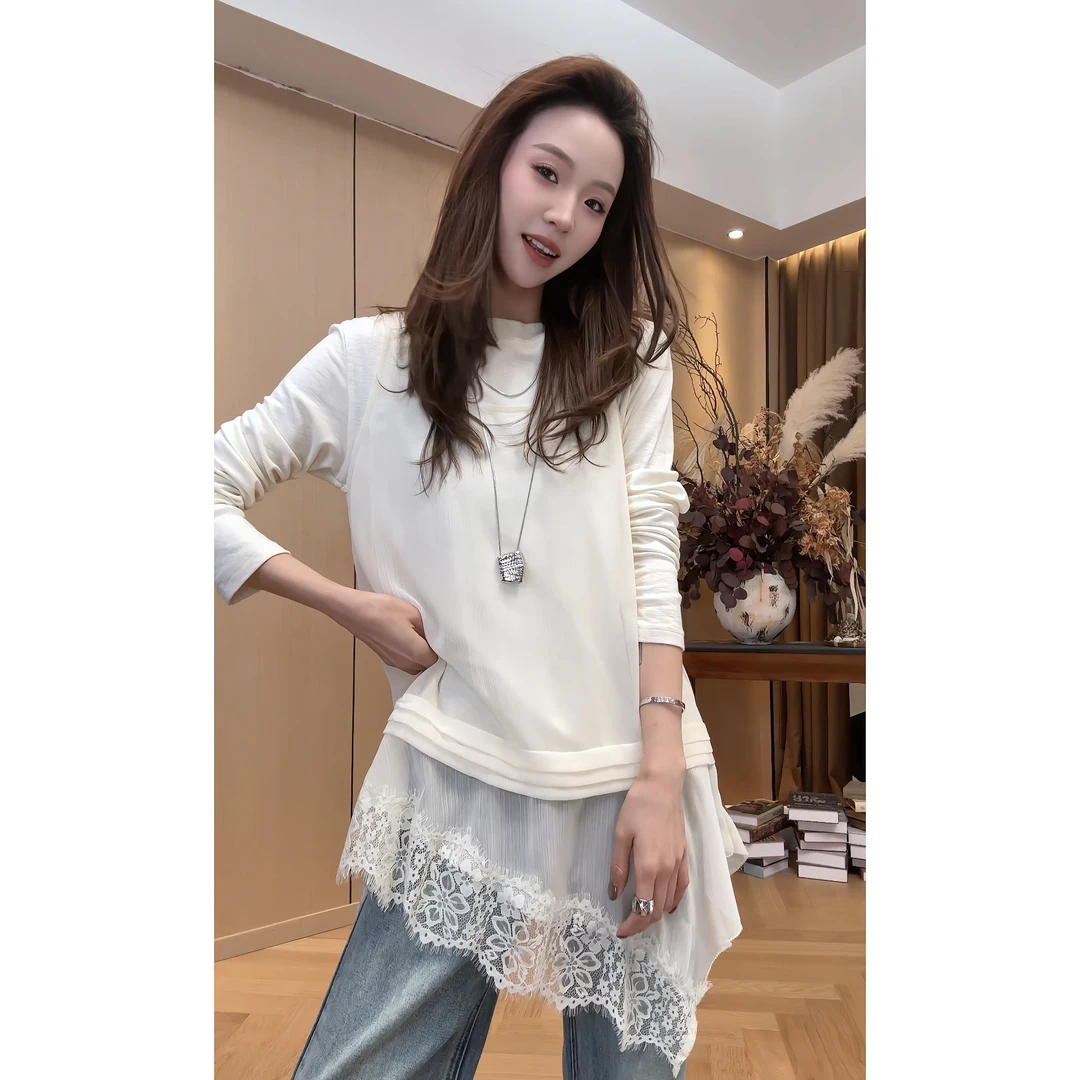 小静静一会【不规则蕾丝背心】2025冬季新款百搭休闲上衣 2512C9196