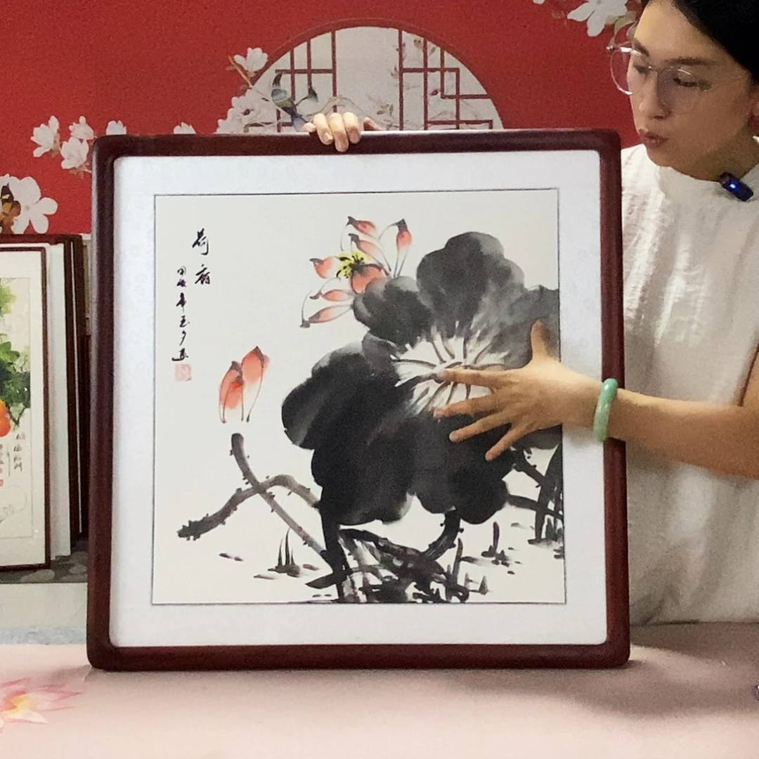 国画手写手绘带框包邮62✖️62国画作品