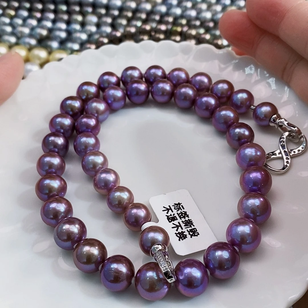 未镶嵌天然炫彩妖紫项链9.5-11mm淡水珍珠