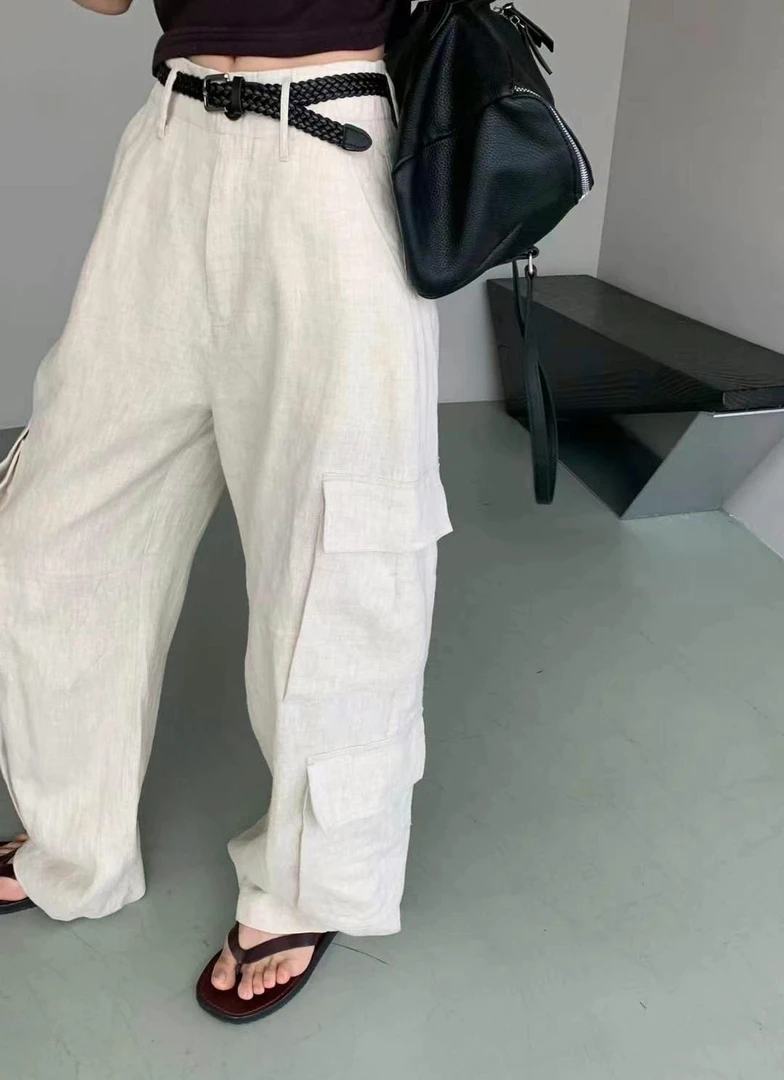 Az LongQuan 麻料工装休闲裤 设计师新款百搭工装裤 XKSL2412128