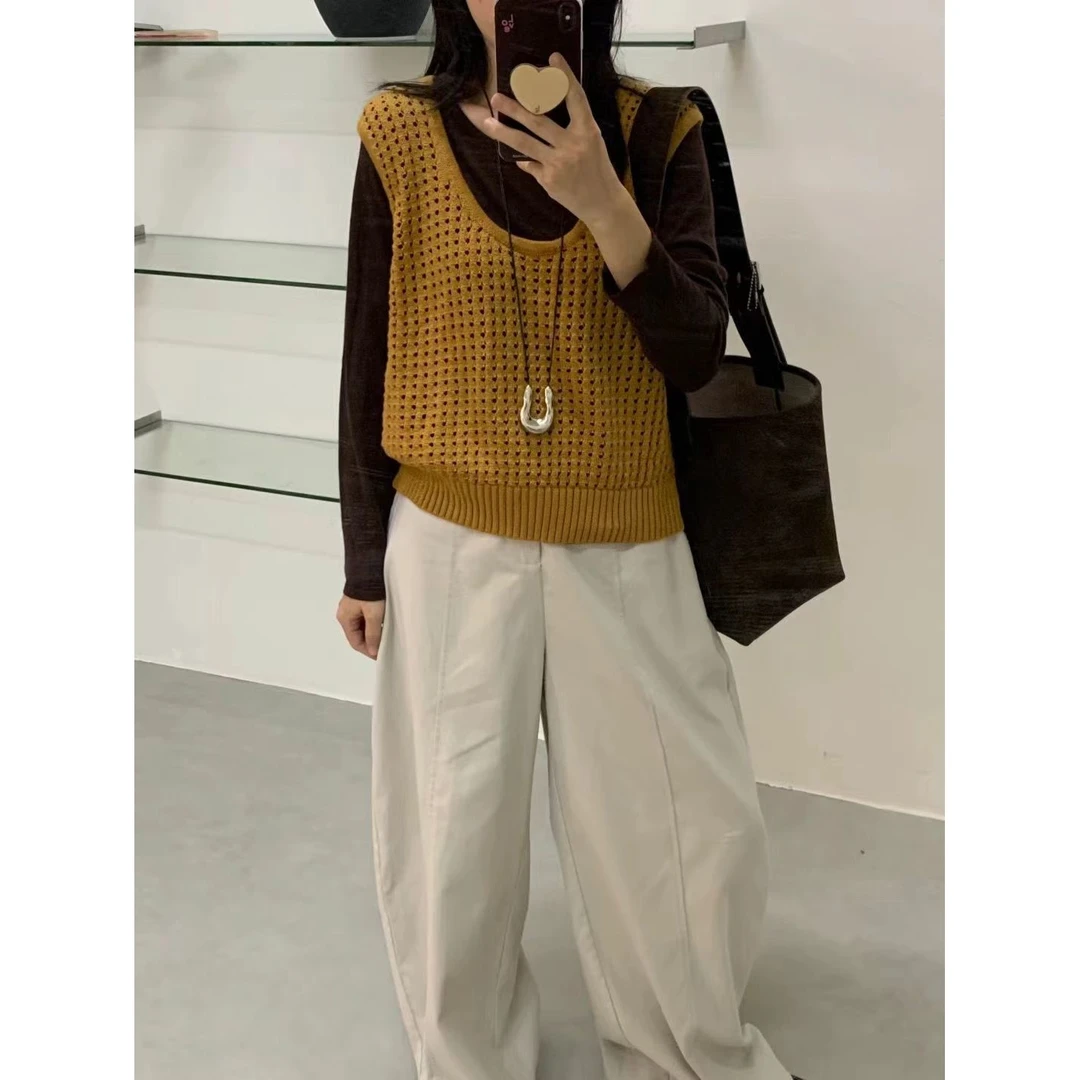 2025早秋新款韩版宽松修身显瘦百搭针织马甲两件套T恤衫套装女