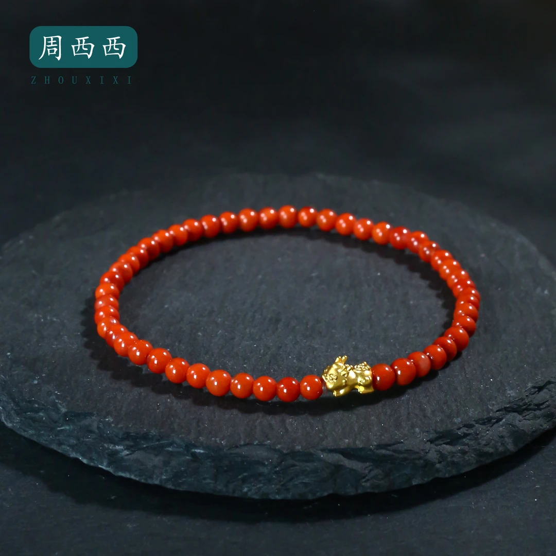 周西西精美珠宝南红足金貔貅3.5mm经典百搭多样性发货16889